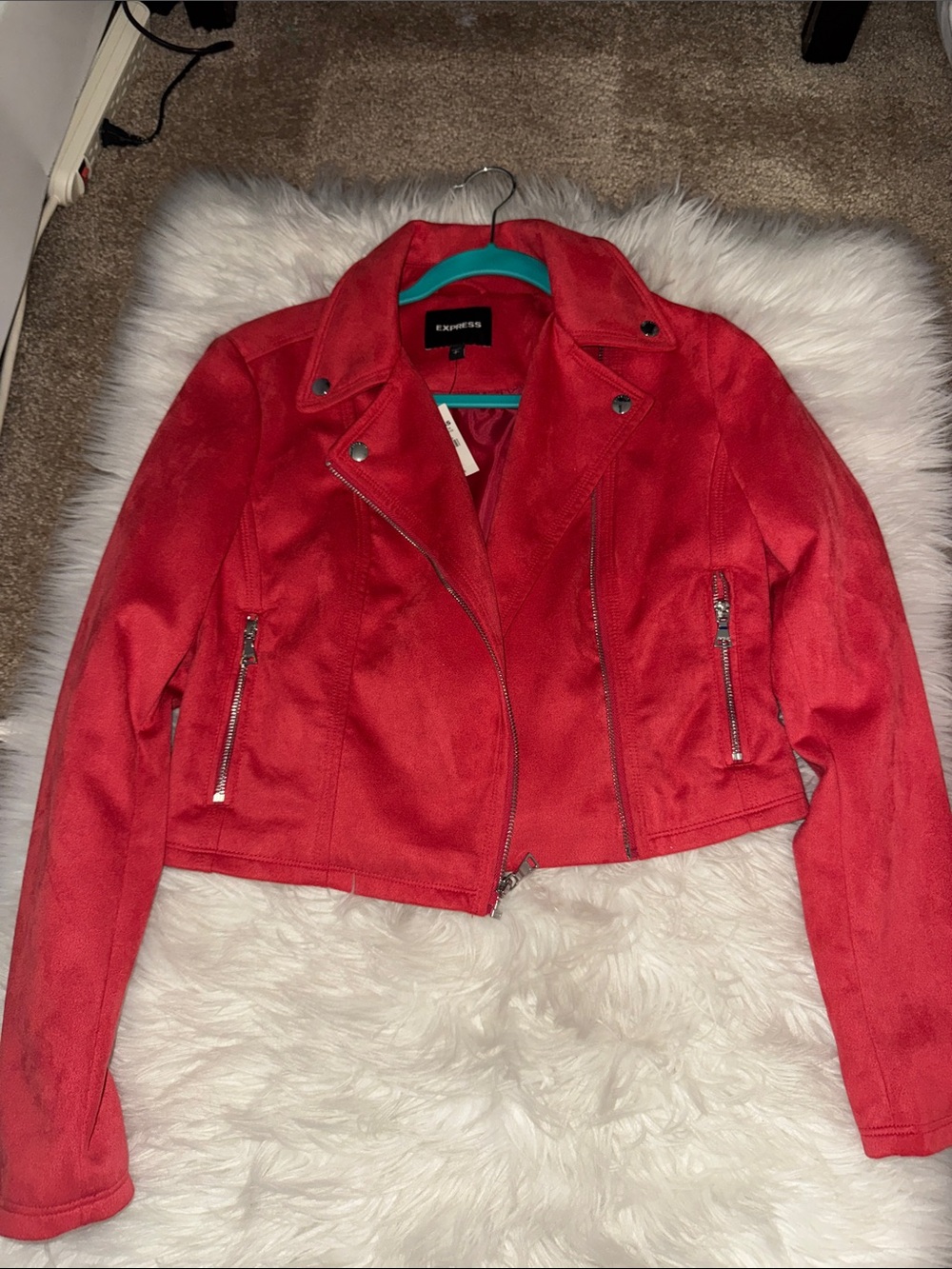 Express Women's RedMoto Jacket - Suede Look Zip Front